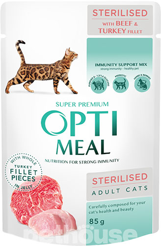 Optimeal Кусочки с говядиной и филе индейки для стерилизованных кошек