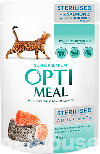 Optimeal Кусочки с лососем и черникой для стерилизованных кошек