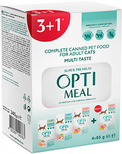 Optimeal Cat Mix Кусочки с кроликом, форелью и индейкой для кошек