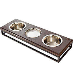 Harley and Cho Три миски на підставці Lunch Bar Brown wood + Black
