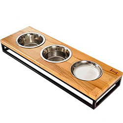Harley and Cho Три миски на подставке Lunch Bar Natural wood + Black