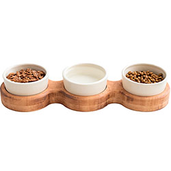 PetJoy Три миски керамические на подставке Brown Beige