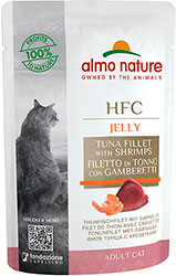 Almo Nature HFC Cat Jelly з тунцем і креветками для котів, пауч