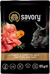 Savory Sterilised Cat Pouch with Turkey & Carrot in Jelly
