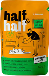 Half&Half Sterilized Cats Шматочки з індичкою в желе для стерилізованих котів, пауч