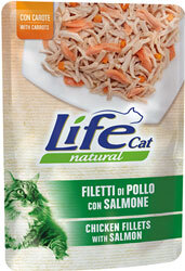 LifeCat Филе курицы с лососем и морковью в желе для кошек, пауч
