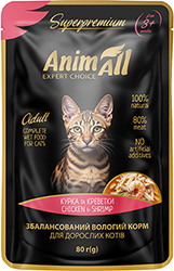 AnimAll Курица с креветками для кошек, пауч