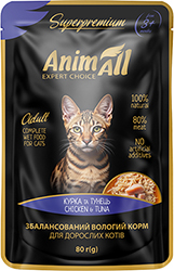 AnimAll Тунец с курицей для кошек, пауч