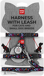 WauCat Nylon Шлея "Нескінченні світи" з повідцем і QR-паспортом для котів і собак