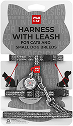 WauCat Re-cotton Шлея із відновленої бавовни з QR-паспортом для котів і собак, сіра