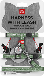 WauCat Re-cotton Шлея із відновленої бавовни з QR-паспортом для котів і собак, зелена