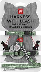 WauCat Re-cotton Шлея із відновленої бавовни з QR-паспортом для котів і собак, салатова