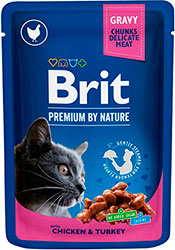 Brit Premium Шматочки з куркою та індичкою для котів