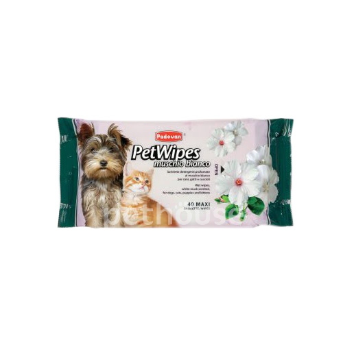 Padovan Влажные салфетки с ароматом белого мускуса для кошек и собак