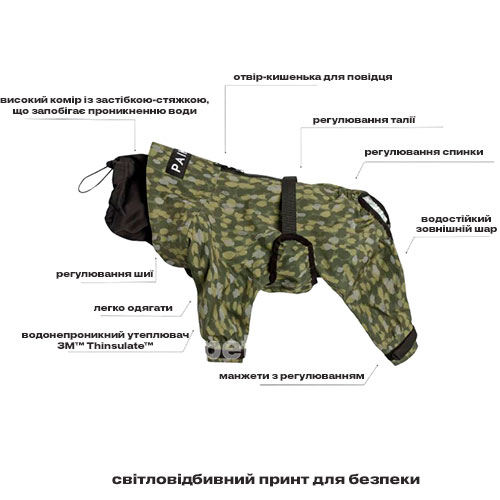 Paikka Rain Suit Костюм для собак, зелений