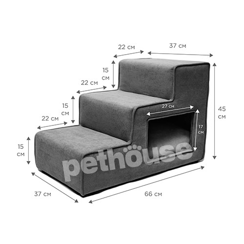 Petbed Velor Ступеньки широкие с домиком справа H-45, темно-серые