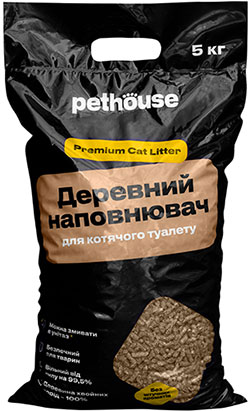 Pethouse Древесный наполнитель для кошачьего туалета, без аромата