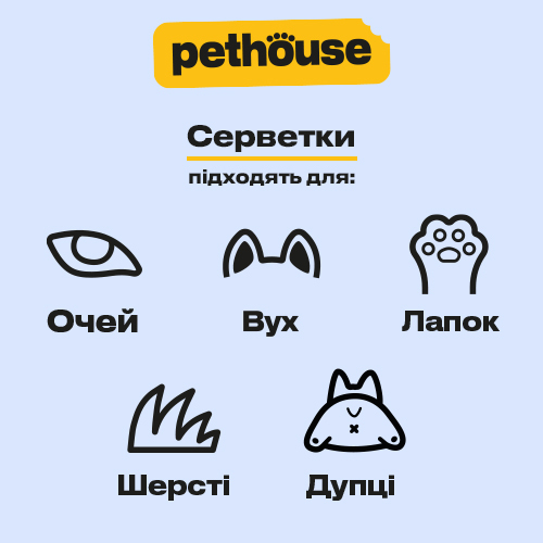 Pethouse Влажные салфетки для домашних животных