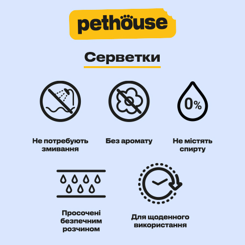 Pethouse Влажные салфетки для домашних животных