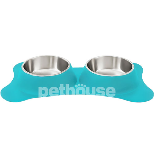 Pethouse Миски на силиконовой подставке Twins Bowl для собак и кошек, голубая