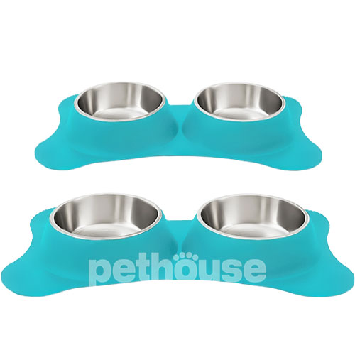 Pethouse Миски на силиконовой подставке Twins Bowl для собак и кошек, голубая