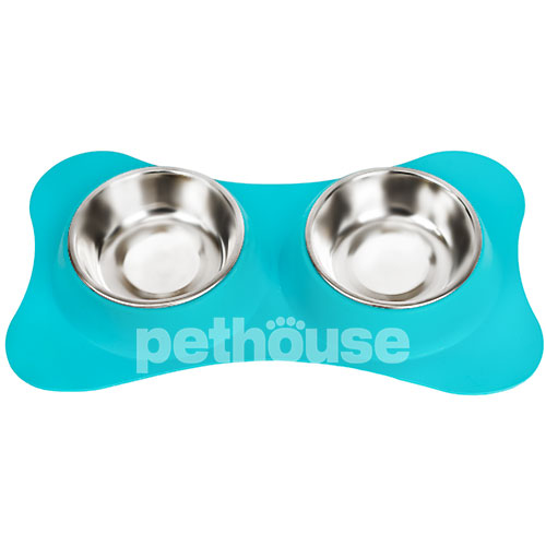 Pethouse Миски на силиконовой подставке Twins Bowl для собак и кошек, голубая