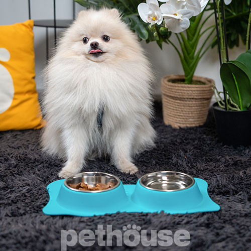 Pethouse Миски на силиконовой подставке Twins Bowl для собак и кошек, голубая