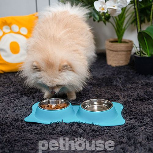 Pethouse Миски на силиконовой подставке Twins Bowl для собак и кошек, голубая