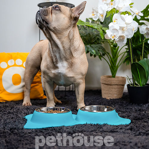 Pethouse Миски на силиконовой подставке Twins Bowl для собак и кошек, голубая