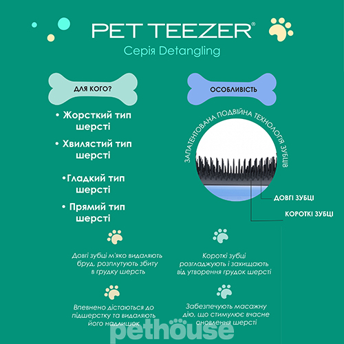 Pet Teezer Mini Detangling & Grooming Lilac Yellow Щетка для распутывания шерсти собак, фото 10