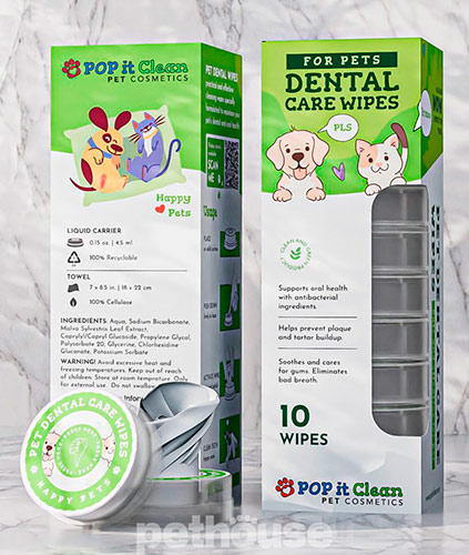 POP it Clean Dental Care Wipes Салфетки для ухода за зубами кошек и собак