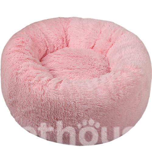 Red Point Donut Хутряний лежак із подушкою для котів і собак, рожевий