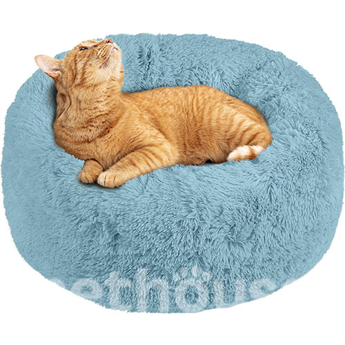 Red Point Donut Хутряний лежак із подушкою для котів і собак, блакитний
