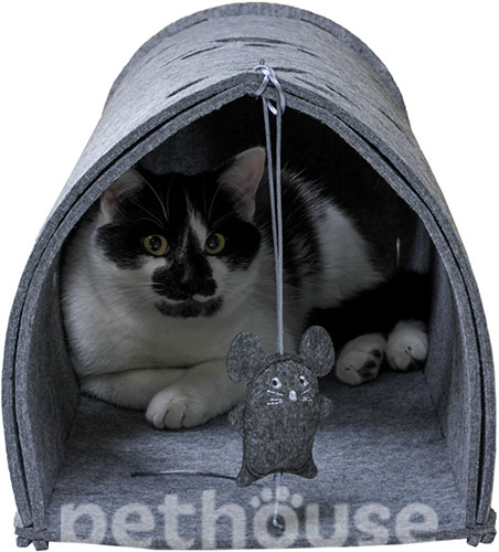 Red Point Kitty Tunnel Будиночок-тунель з мишкою для котів, сірий, фото 4