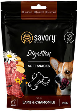 Savory Dog Digestion Soft Snack з ягням і ромашкою для собак