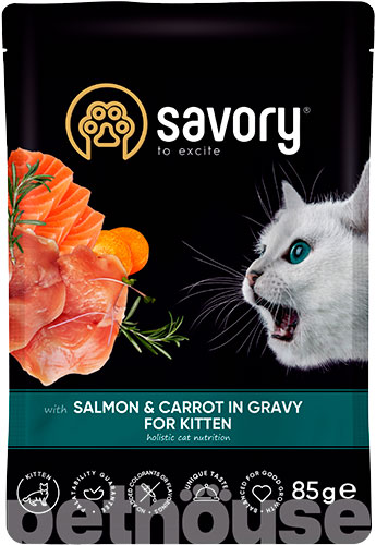 Savory Kitten Pouch with Salmon & Carrot in Gravy