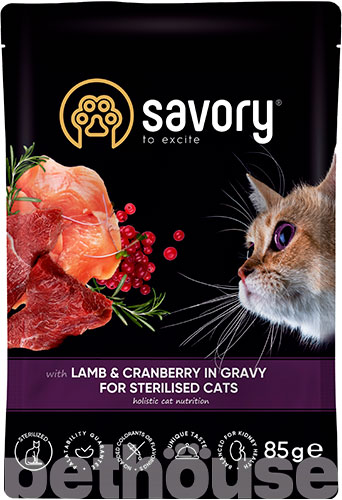 Savory Sterilised Cat Pouch with Lamb & Cranberry in Gravy