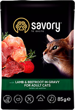 Savory Adult Cat Pouch with Lamb & Beetroot in Gravy