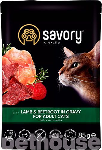 Savory Adult Cat Pouch with Lamb & Beetroot in Gravy