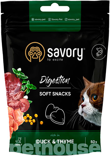 Savory Cat Digestion Soft Snack с уткой и тимьяном для кошек