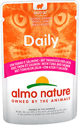 Almo Nature Daily Cat Нежные кусочки с тунцом и лососем для кошек, пауч