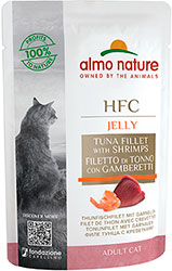 Almo Nature HFC Cat Jelly с тунцом и креветками для кошек, пауч