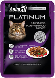 AnimAll Platinum Индейка с клюквой в соусе для кошек, пауч
