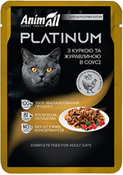 AnimAll Platinum Курица с клюквой в соусе для кошек, пауч