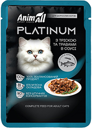 AnimAll Platinum Треска с травами в соусе для кошек, пауч