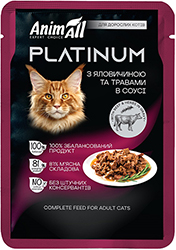 AnimAll Platinum Говядина с травами в соусе для кошек, пауч