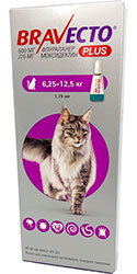 Бравекто Плюс Капли от блох, клещей и глистов для кошек весом от 6,25 кг до 12,5 кг