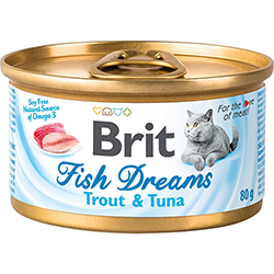 Brit Fish Dreams с форелью и тунцом в бульоне для кошек