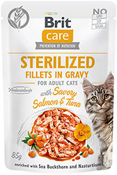 Brit Care Cat Fillets in Gravy Sterilized з лососем і тунцем для стерилізованих котів