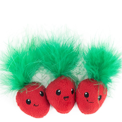 Catstages Straw-Babies Cat Набір іграшок “Полунички” з пір'ям і котячою м'ятою для котів